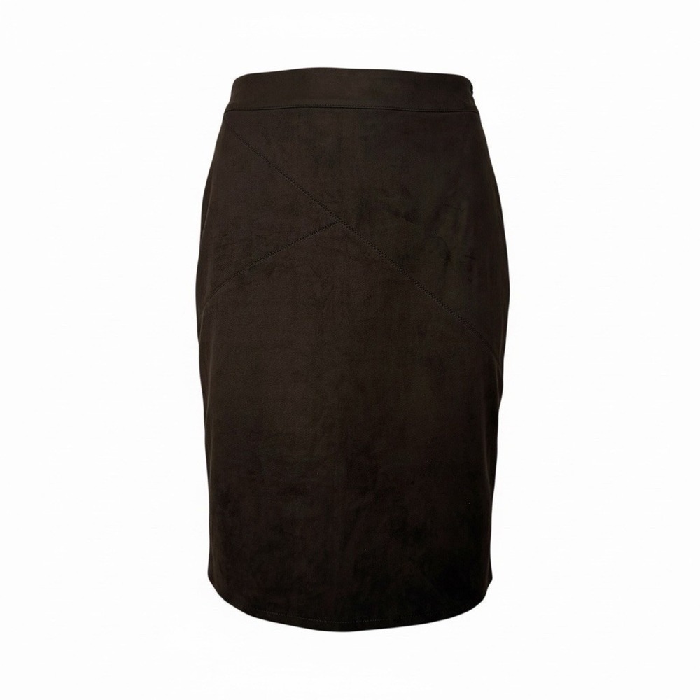 Chico's Faux Suede Midi Skirt Womens 2 Chocolate Brown Back Zip Lined Minimalist - Picture 2 of 12